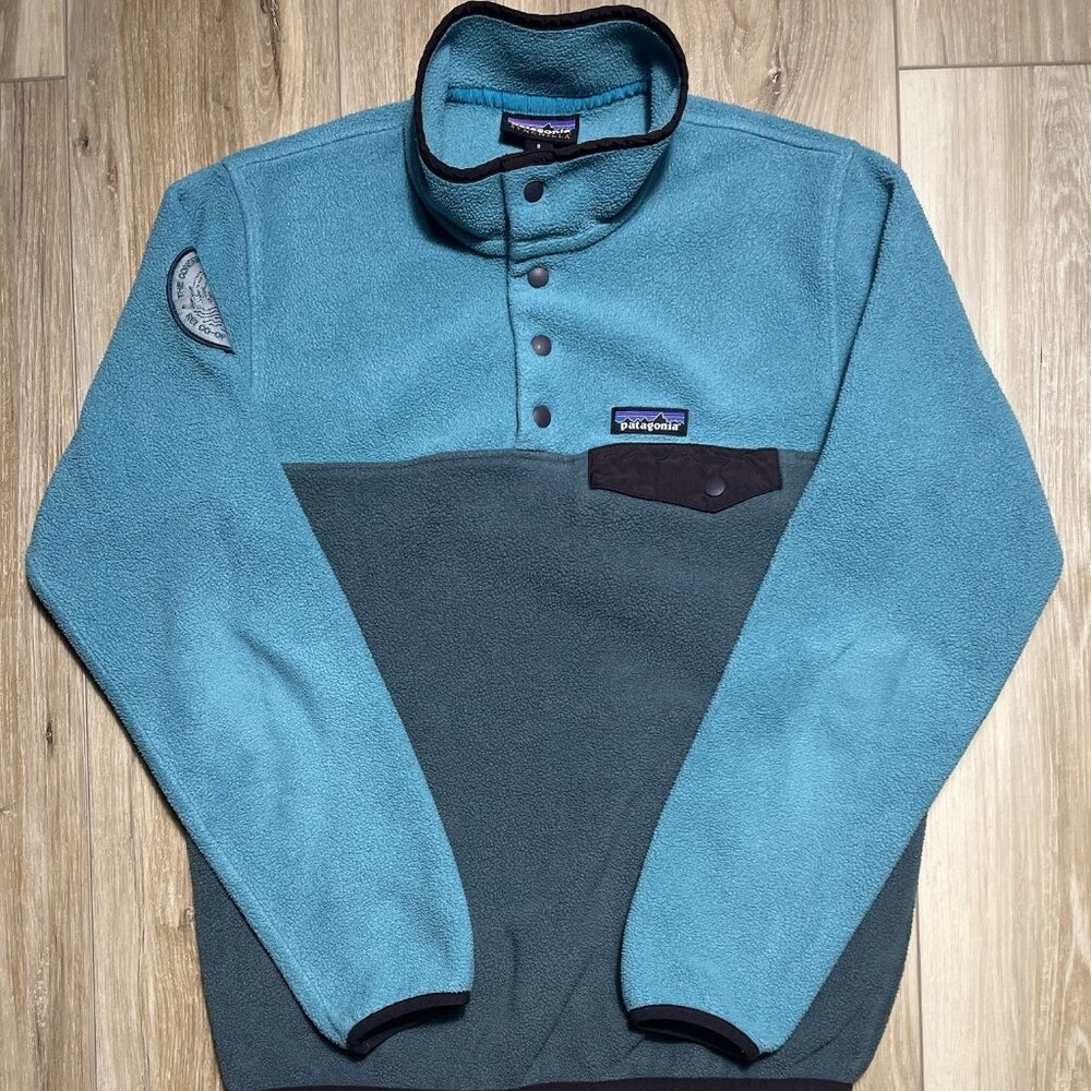 Patagonia Synchilla Snap-T Fleece Two Tone Teal Gray Jacket - Women Size Small